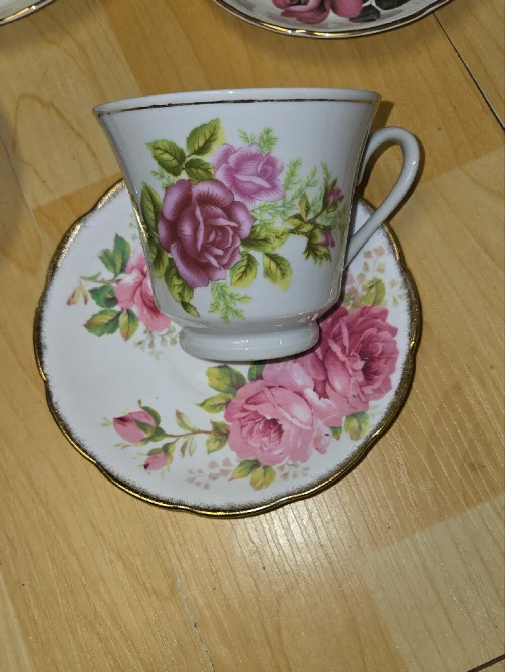 Vintage Fine Bone China Floral Teacup and Saucer Set